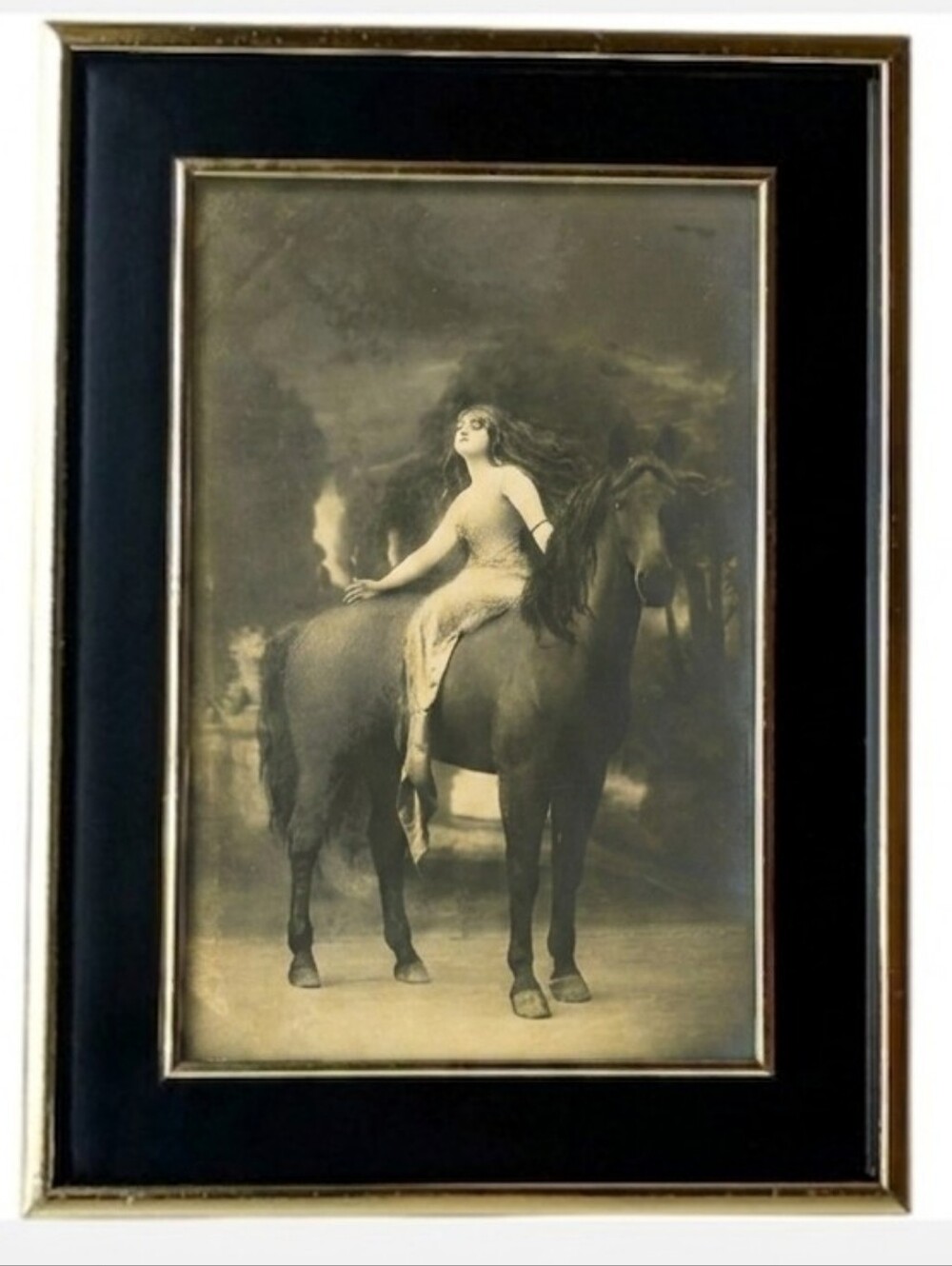 Vintage Wicca Gypsy Girl With Horsw Retro Boho Bohemian Gypsy Farmhouse Framed